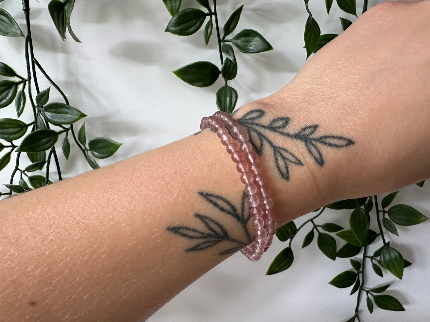 Aardbei kwarts kogelarmband 4mm