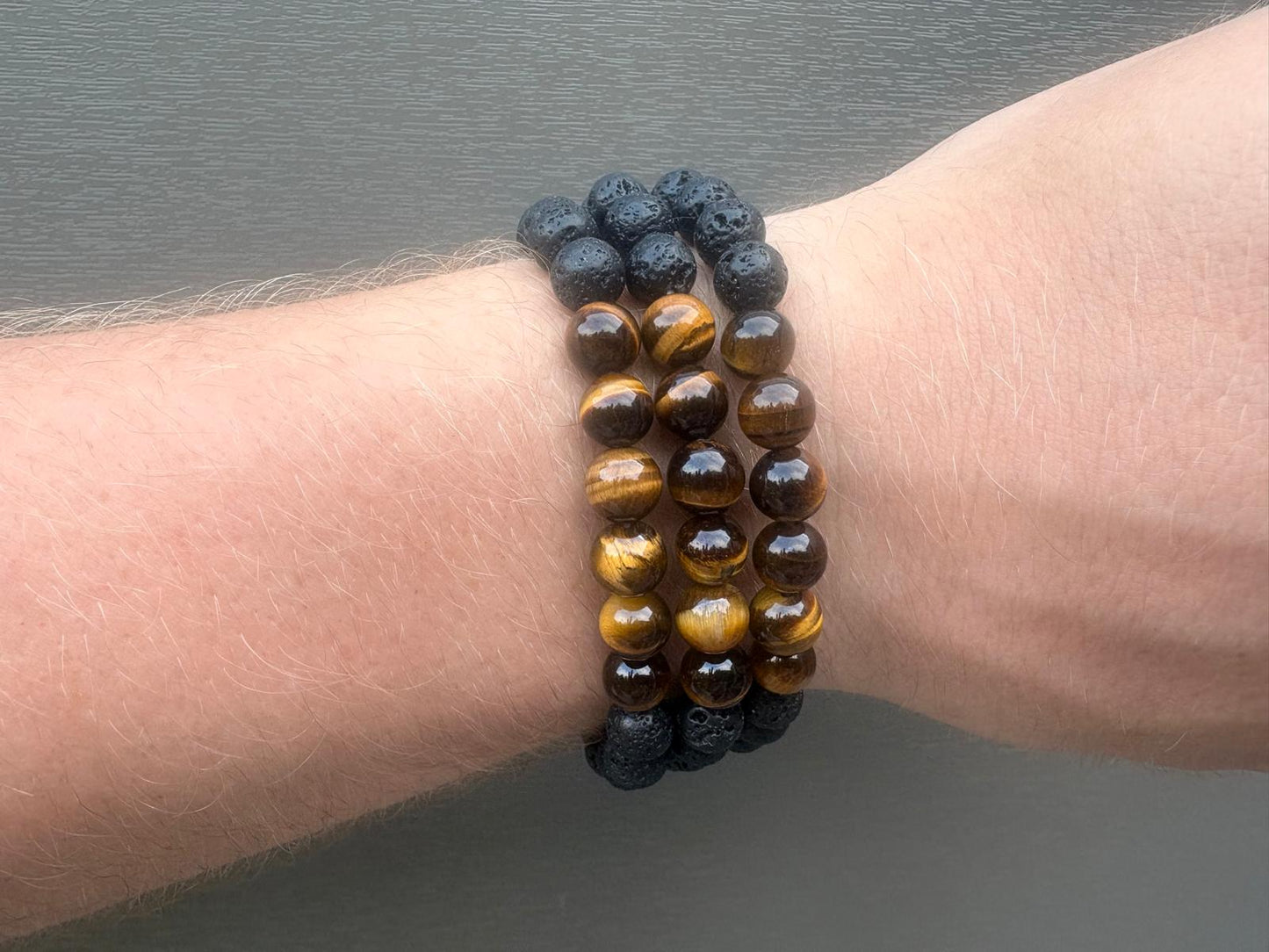 Lava/Tijgeroog herenarmband 8 mm
