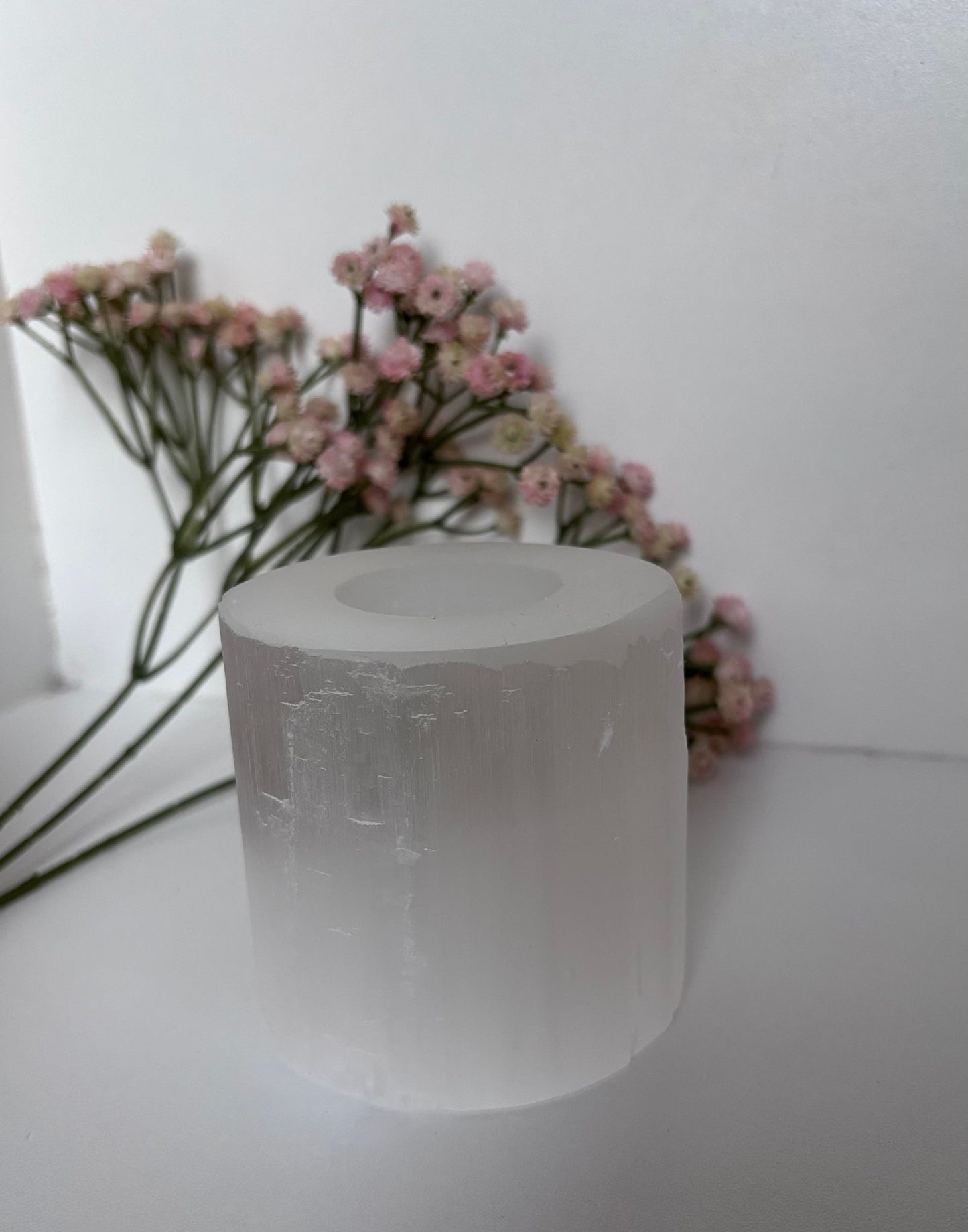 Seleniet waxinelichthouder vlak wit