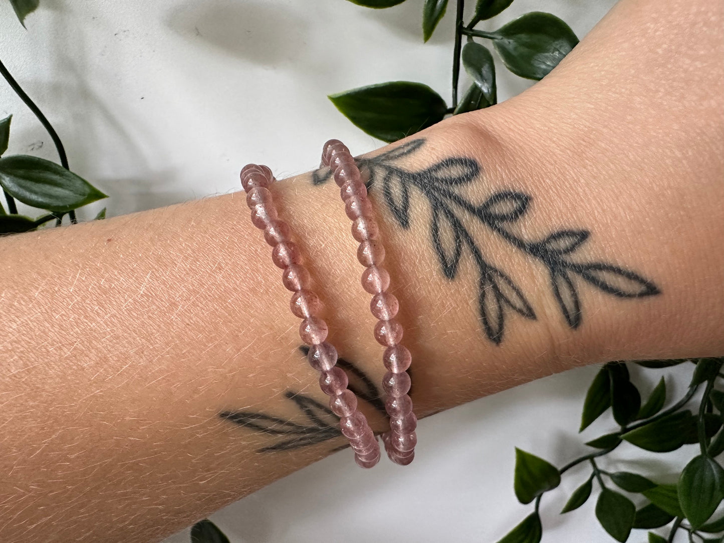 Aardbei kwarts kogelarmband 4mm