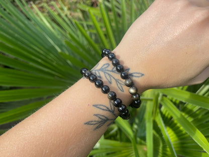 Obsidiaan armband goud 8mm kralen